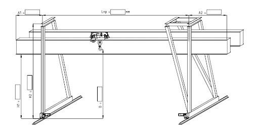 sketch of gantry crane with electric hoist
